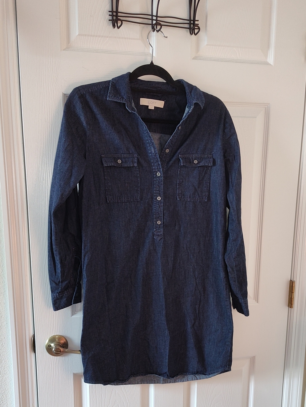 LOFT Dark Indigo Denim Shirt Dress - Long Sleeve